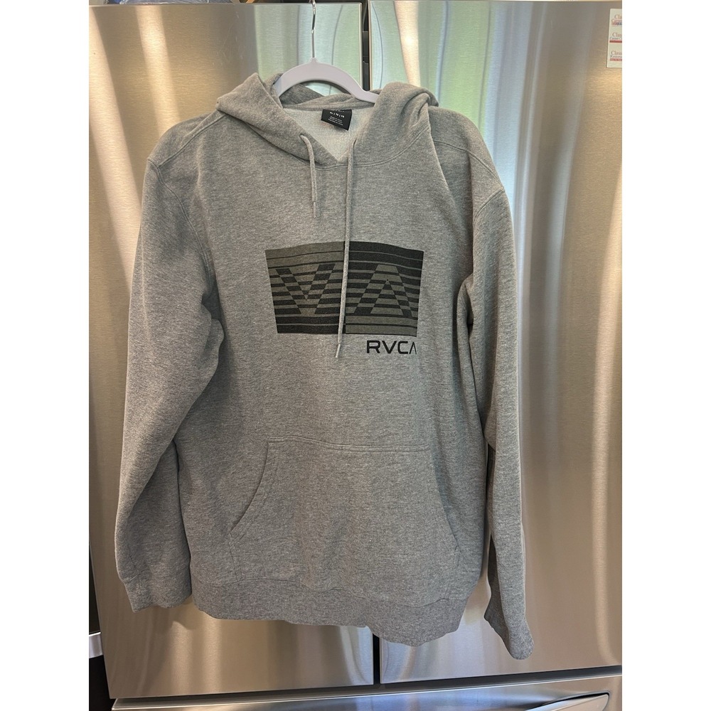 RVCA Hoodie Mens XL Gray Pullover Sweatshirt Big Logo Graphic